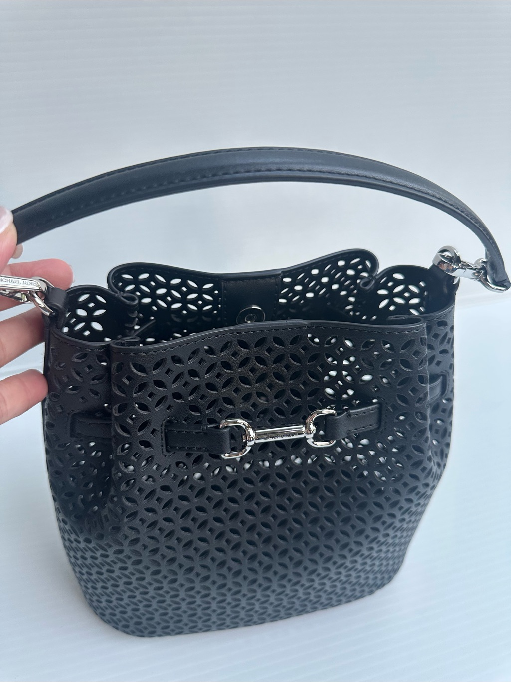 Michael Kors Heather Medium Perforated Leather Bucket Bag